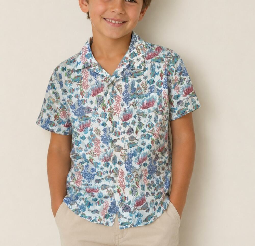 Tori Richard Button Down Shirt Aquaculture Hawaiian Fish Boys Medium 8
